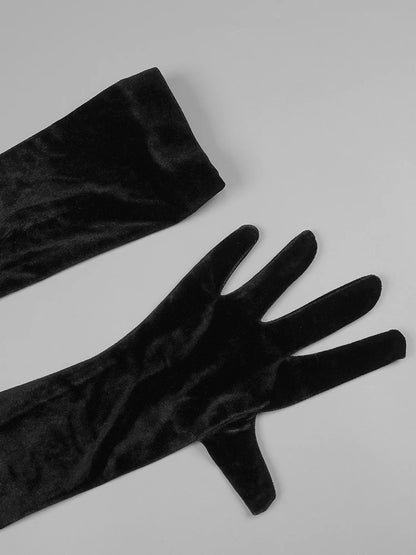 V Neck Black Velvet Maxi Long Luxury Gowns With Gloves