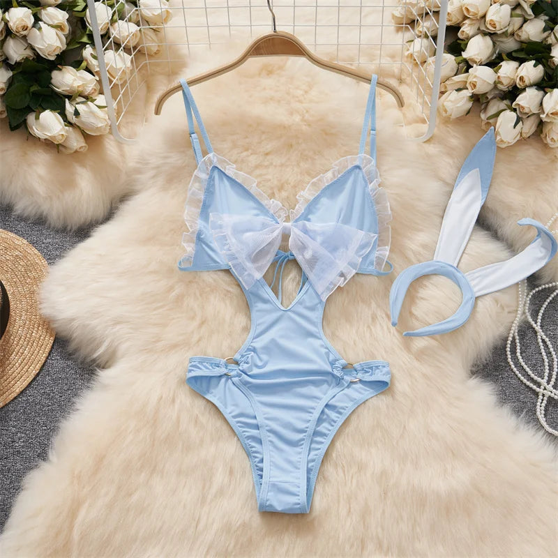 Satin Comfortable Strap Lace Spliced Sheer Lingerie