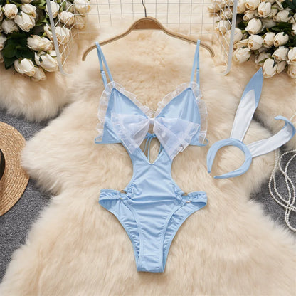 Satin Comfortable Strap Lace Spliced Sheer Lingerie