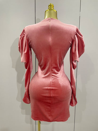 Luxury Sparkly Crystal White Velvet Mini Dresses