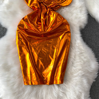 Chic Spliced Halter Diagonal Collar Dresses