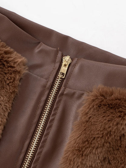 Crop Jacket + Elastic Zipper Waist Mini Skirt Sets