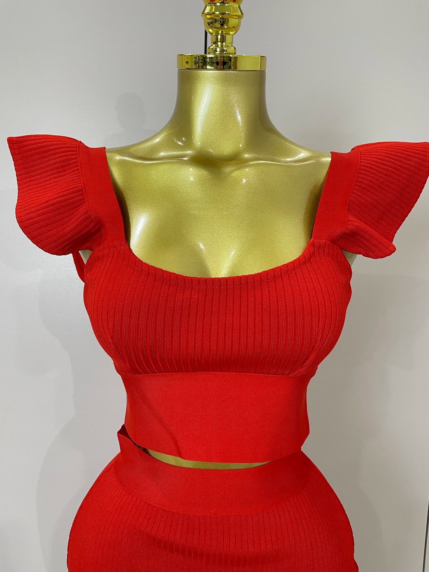 Celebrity Ruffles Red Bandage Skirt Sets