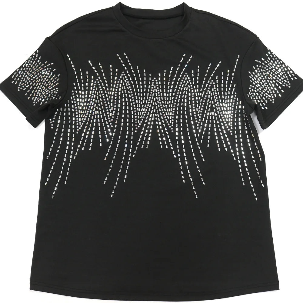 🔥Hot Rhinestones O-neck Tshirt + Short Sets