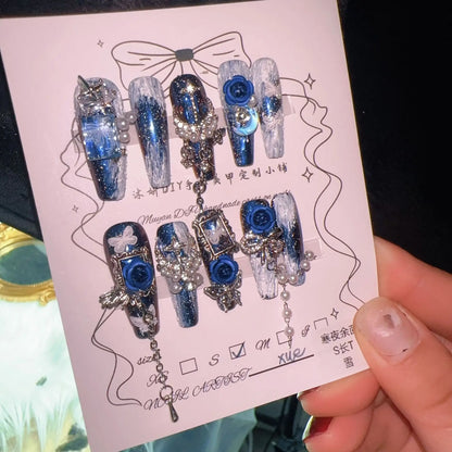 Midnight Star Blue Gothic Press On Nails (Extra Long)