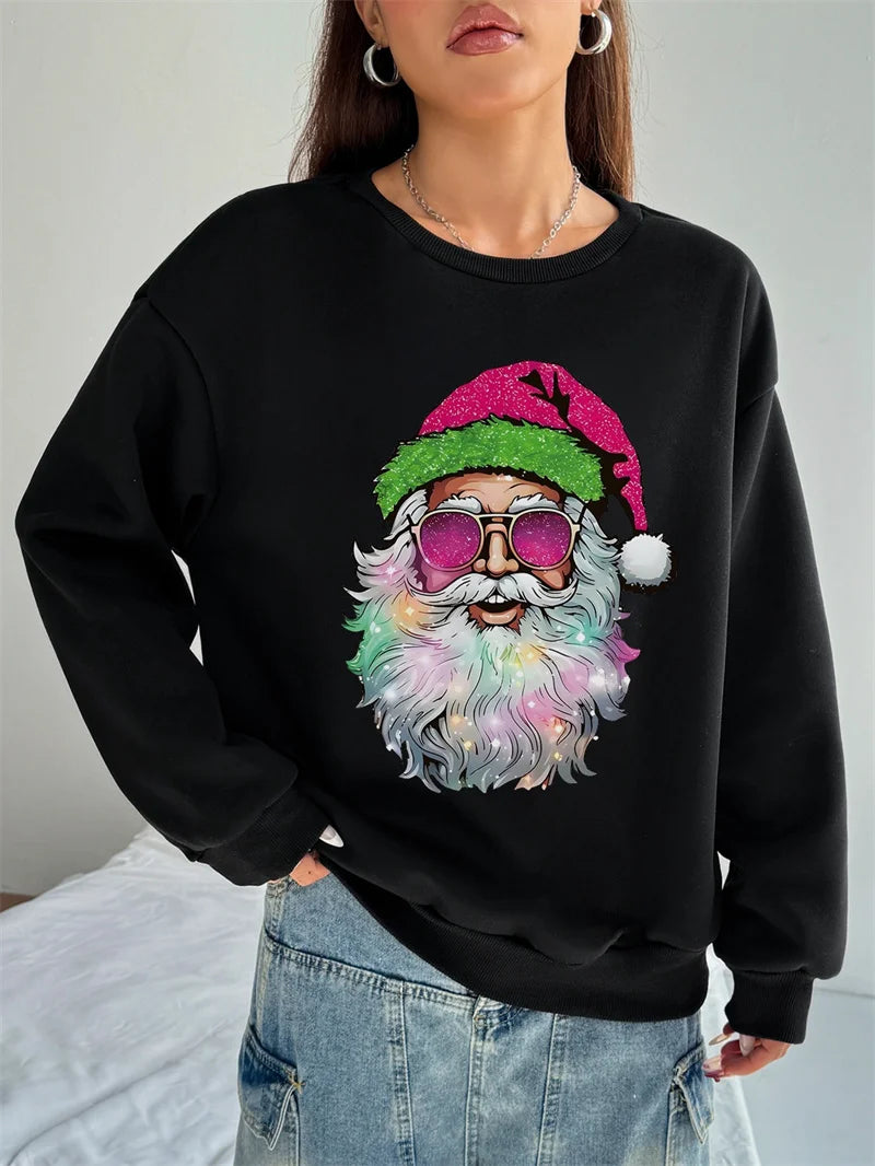 Christmas Tops Women Casual Snowflake Santa Claus T-shirt Tee Long Sleeve Basic Xmas Hoodie Pullover Oversize Women's Sweatshirt