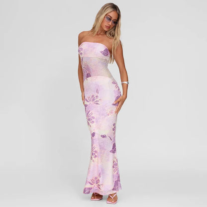 Floral Long Slim Bodycon Backless Maxi Dresses