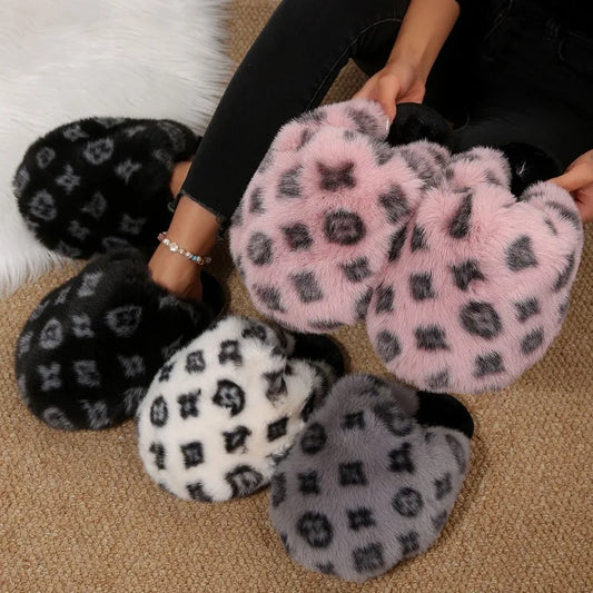 New Fluffy Luxury Designer Home Casual Fuzzy Shoes for Women