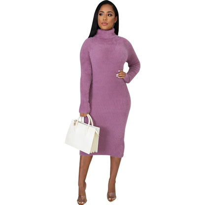 Solid color crew neck sweater dress JX5389