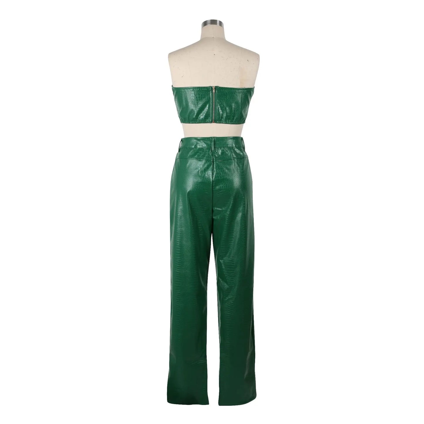 Gracia's Corset Cut-Out Cargo Sexy Sleeveless Jumpsuits PU Leather Matching Set  (2 Piece Outfits)