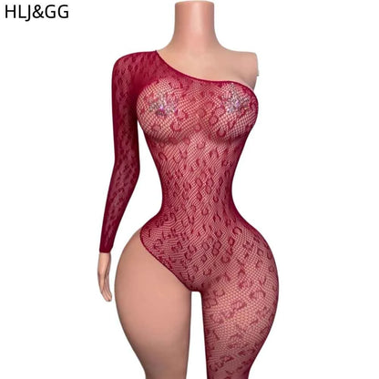 See Though Mesh Print Bodycon One Piece Jumpsuits