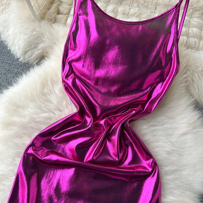 Shiny Satin Backless Maxi Dresses