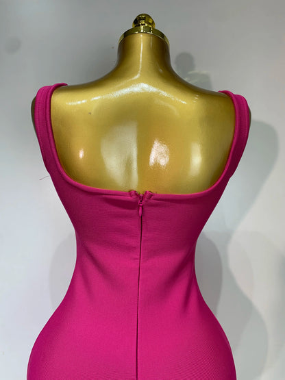 Crystal Sleeveless Square Collar Bodycon Mini Bandage Dresses