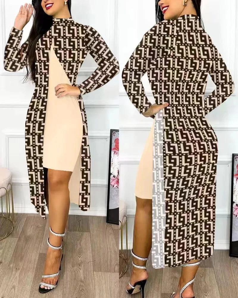 Two Piece Set Print Dresses Sets (Office Lady)