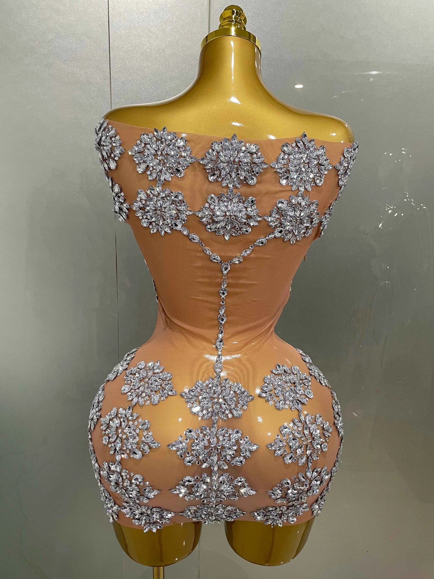 Luxury Sparkly Rhinestone Mesh Mini Dresses