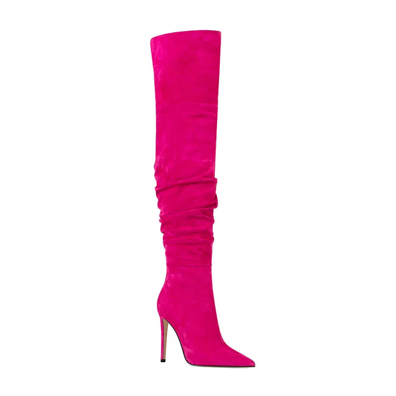 Tanya Suede Thigh High Boots Pointed Toe P