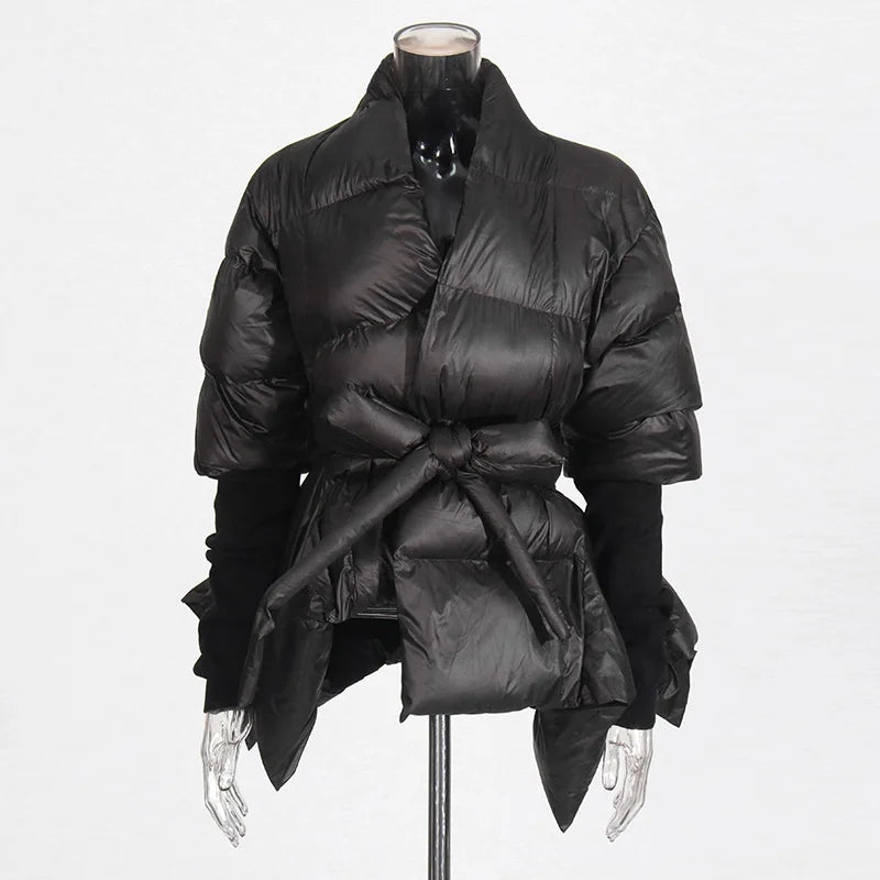 Celebrity High Quality Belt Thickened Bubble Coat