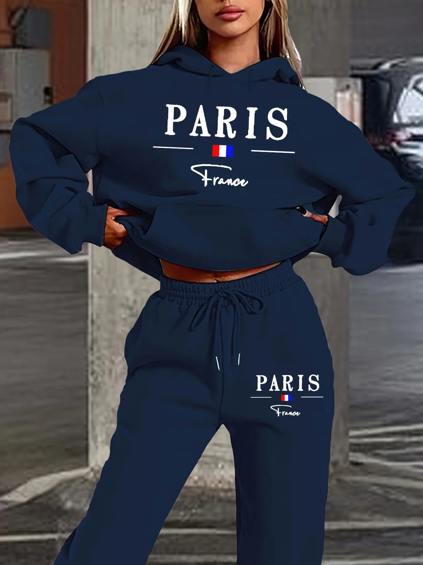 Hoodie + Pant Hip Hop Street Casual Paris Letter Pattern Printed Loose Sets
