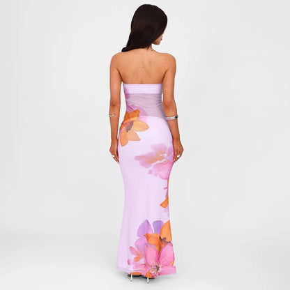 Floral Long Slim Bodycon Backless Maxi Dresses