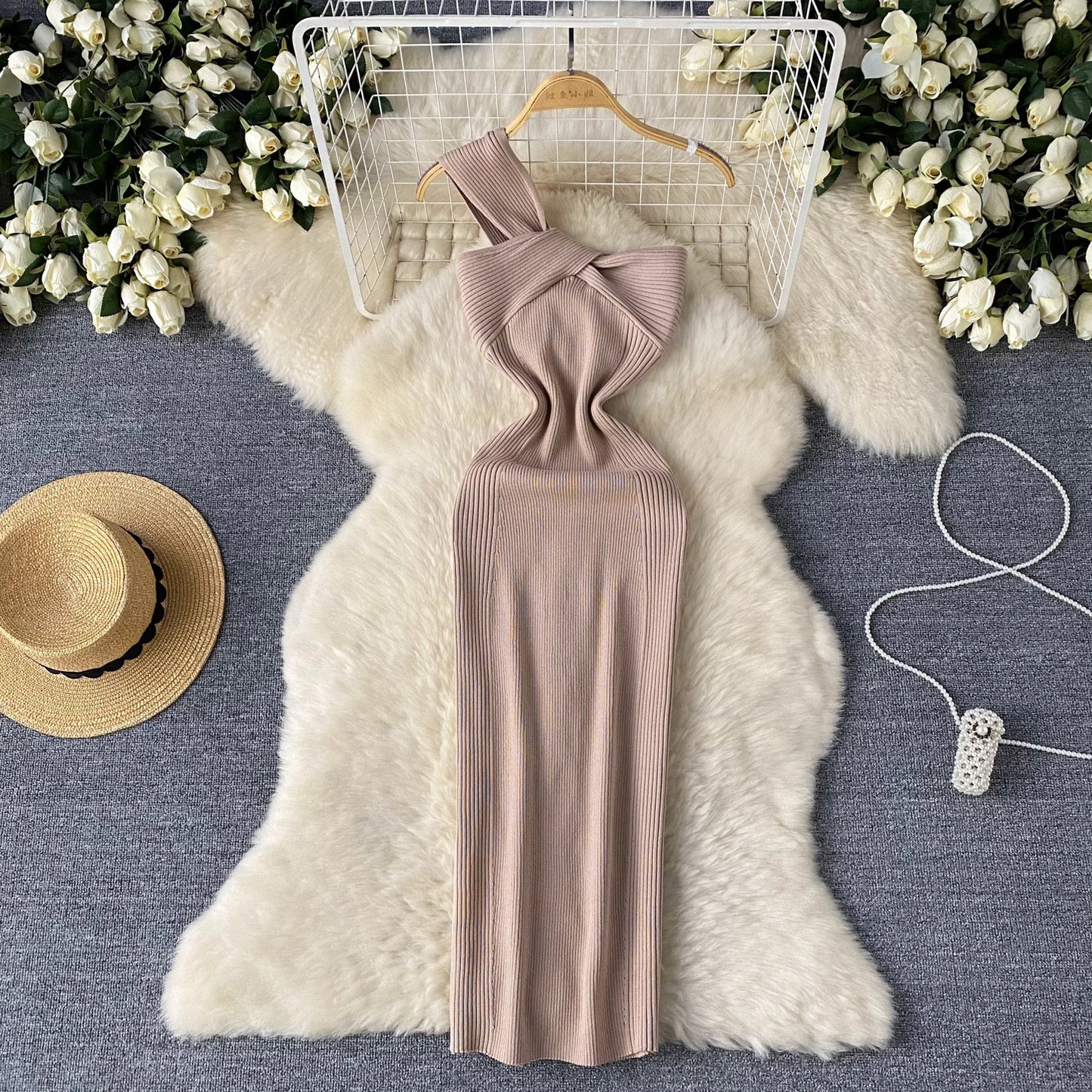 Single Shoulder Ink Knit Dress Backless Tank Striped Slim Bodycon Sundress Women Summer Beachwear Sexy Chic Vestidos