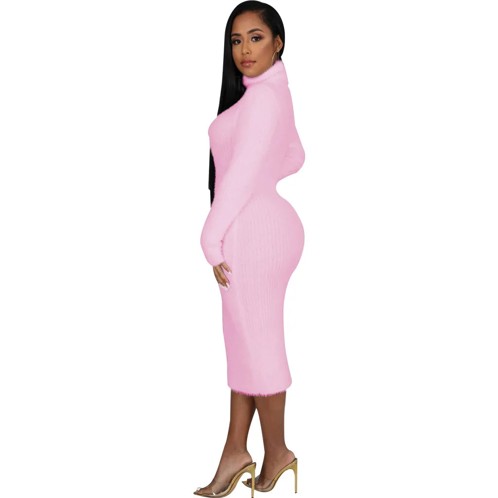Solid color crew neck sweater dress JX5389