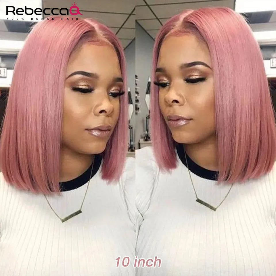 Pink Bob Wig Silky Straight Lace Front Human Hair Wigs For Women Short Bob Transparent Lace Wig Bleached Knots Pre Plucked Pink