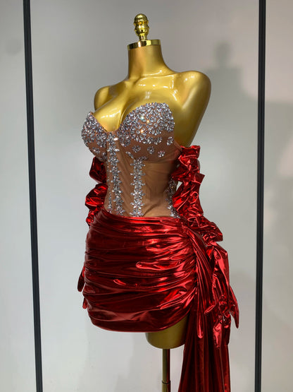 Sparkly Diamonds See Through Mini Dress + Gloves