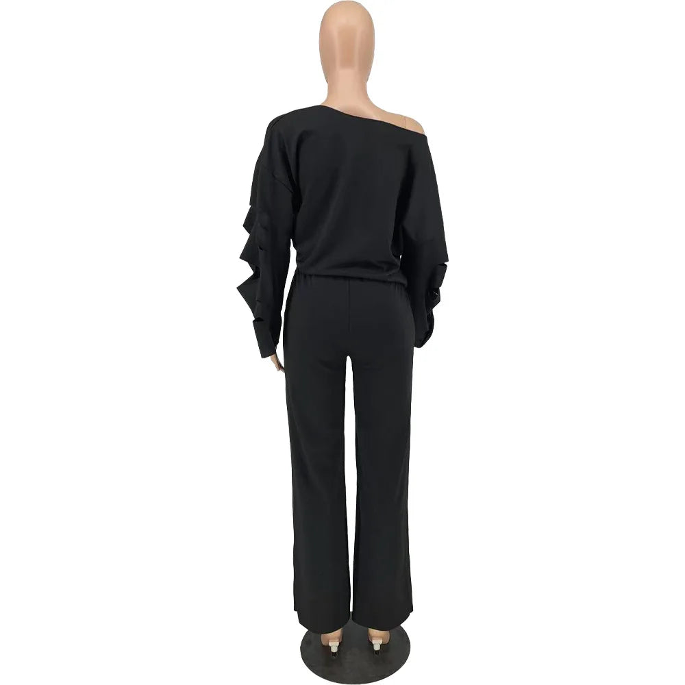 Oliva's Round Neck Pullover Hole Solid Pant Sets