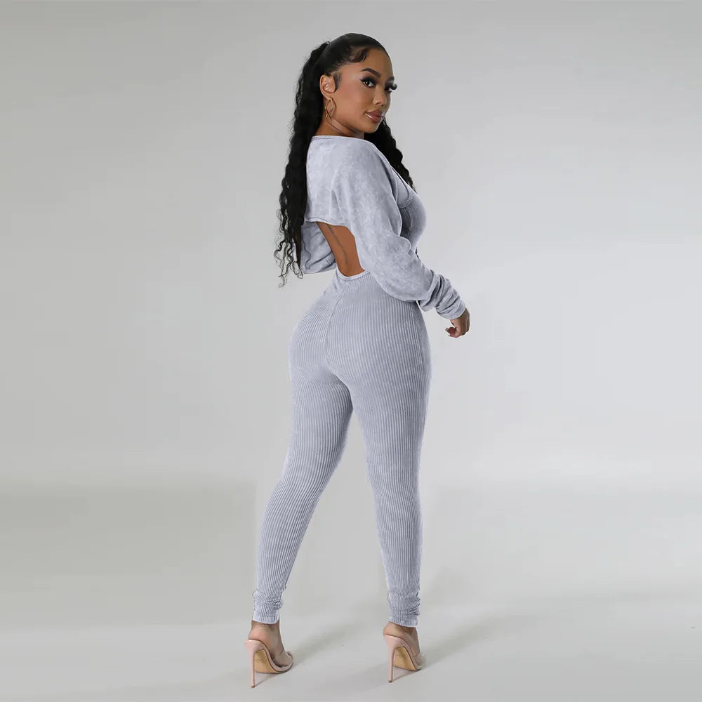 Slim Fit Jumpsuit+ Cropped Jacket (Two Piece Sets)