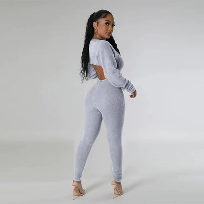 Slim Fit Jumpsuit+ Cropped Jacket (Two Piece Sets)