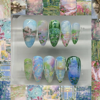 24pcs Flower Print Press on Nails Wine Red Blush Almond False Nail Tips Wearable Reusable Summer Spicy Girl Fake Nails