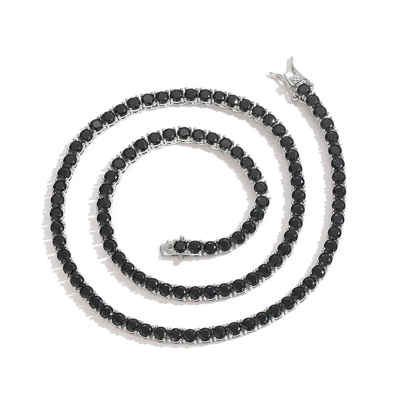 Black CZ Stone 1 Row Tennis Link Chain Chokers Necklaces Unisex  Jewelry