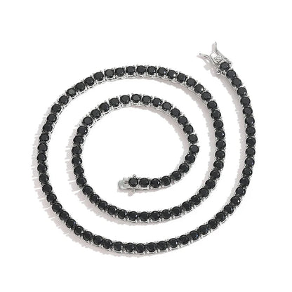 Black CZ Stone 1 Row Tennis Link Chain Chokers Necklaces Unisex  Jewelry