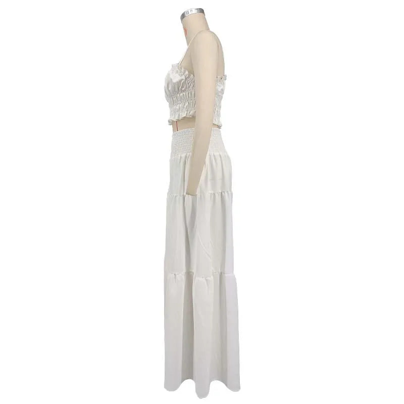 Solid Color Spaghetti Strap Tube Top + Wide Leg Pants