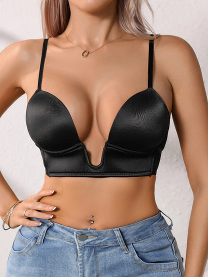 Deep Plunge Push-Up Women's Bra Fashion Soft Solid Invisible Underwire Bra for Backless Dresses & Camisoles