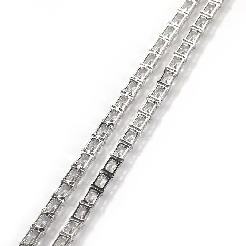 1 Row Square CZ Stone Tennis Link Chain Choker Necklace (Unisex)