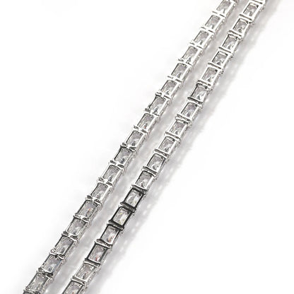 1 Row Square CZ Stone Tennis Link Chain Choker Necklace (Unisex)