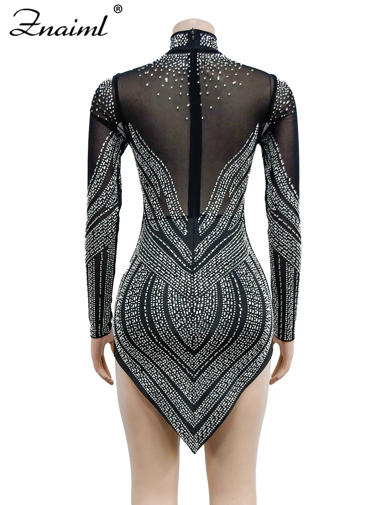 Znaim Luxury Sheer Patchwork Mini Dresses