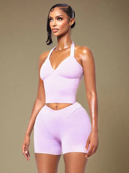Halter Backless Vest + Stretchy Short Matching Sets
