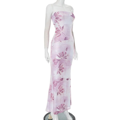 Floral Long Slim Bodycon Backless Maxi Dresses