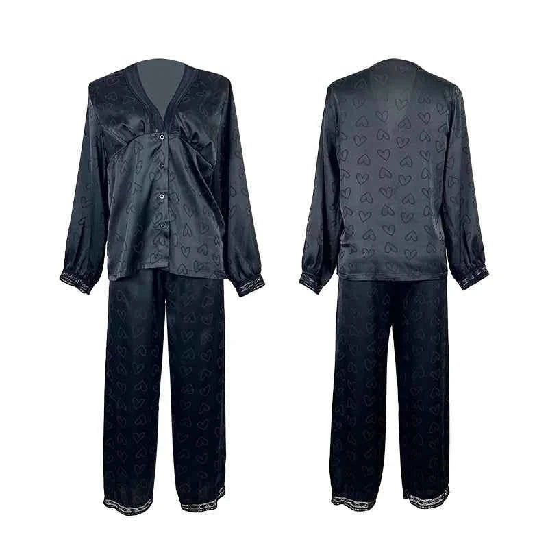 Satin Trousers + V-Neck Comfortable Jacquard Pajama Sets