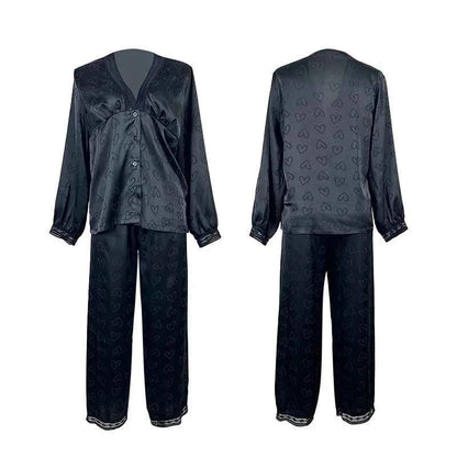 Satin Trousers + V-Neck Comfortable Jacquard Pajama Sets