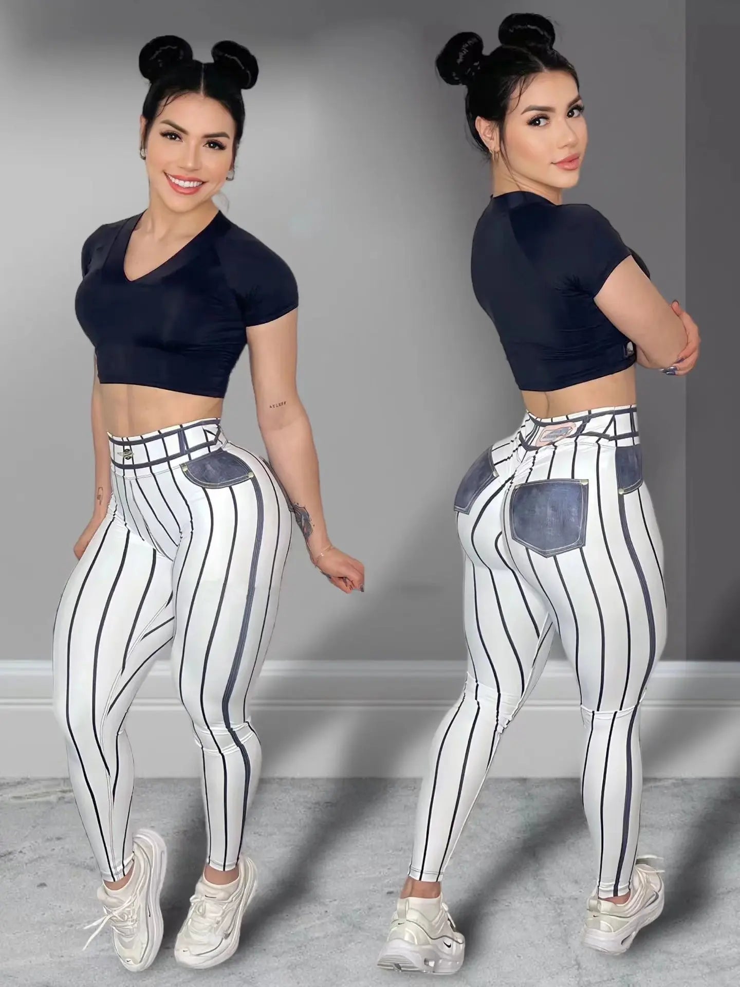 Leggings Stripe Print Stretchable Yoga Pants