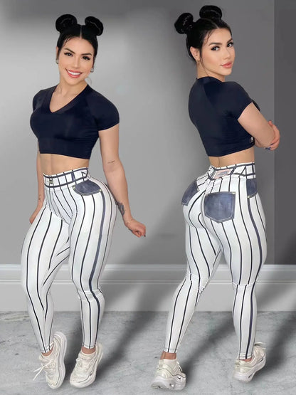 Leggings Stripe Print Stretchable Yoga Pants