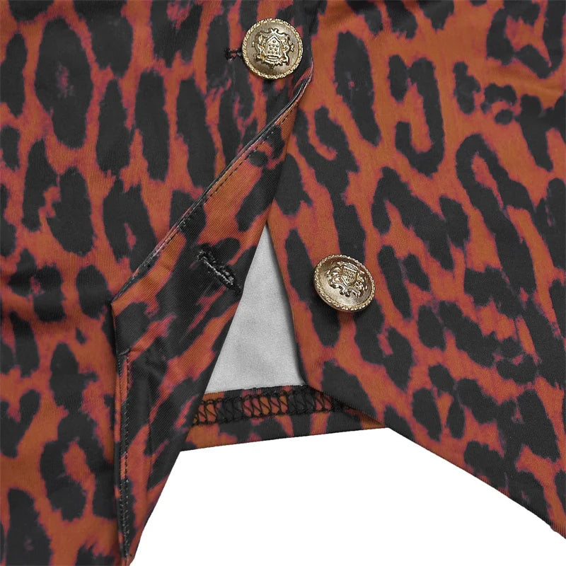 Leopard Backless Button Crop Top and Pants Matching Sets