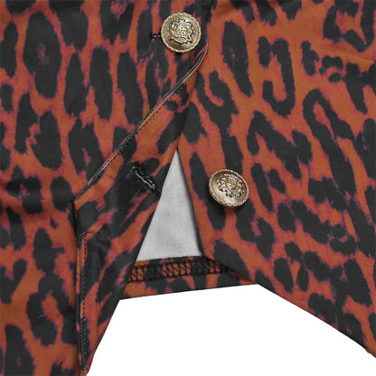 Leopard Backless Button Crop Top and Pants Matching Sets