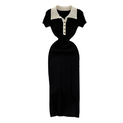 High Waist A-Line Silhouette Single Button Maxi Dresses