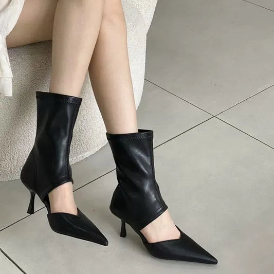 Vickie Ankle Boots Pointed Toe Hollow Thin High Heels Boots