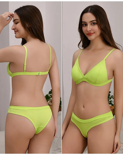 Push Up Bra Non-wire 1/3 Cup Bras + Thongs Lingerie Sets