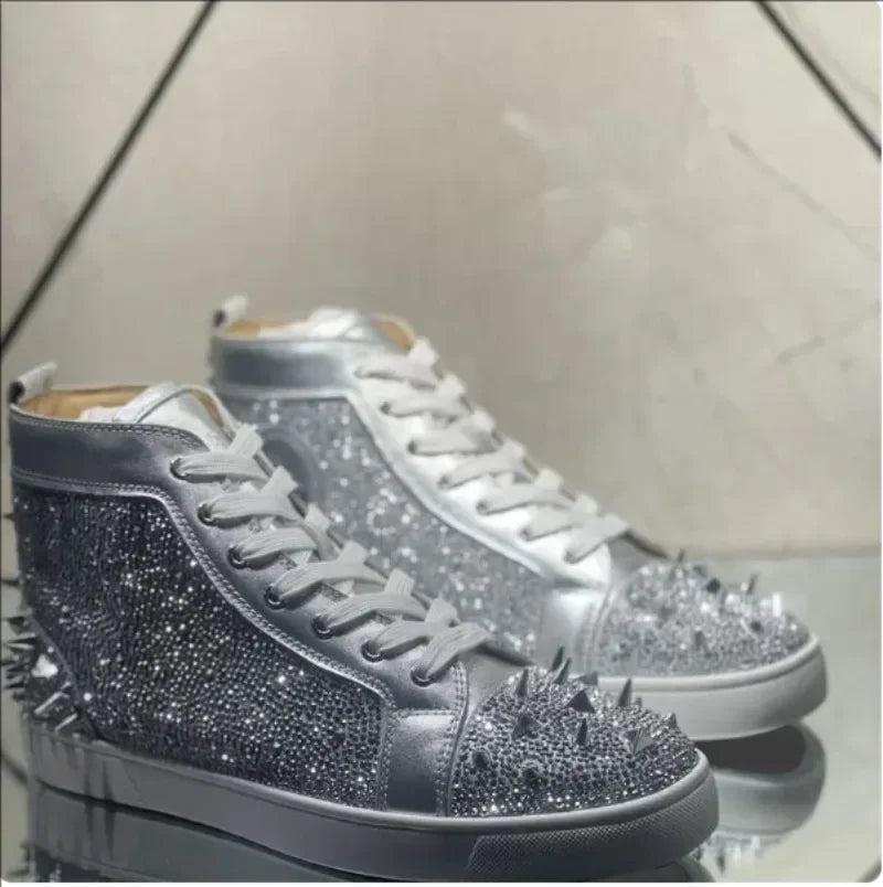 Rrazyi Silver Diamonds Spikes Sneakers